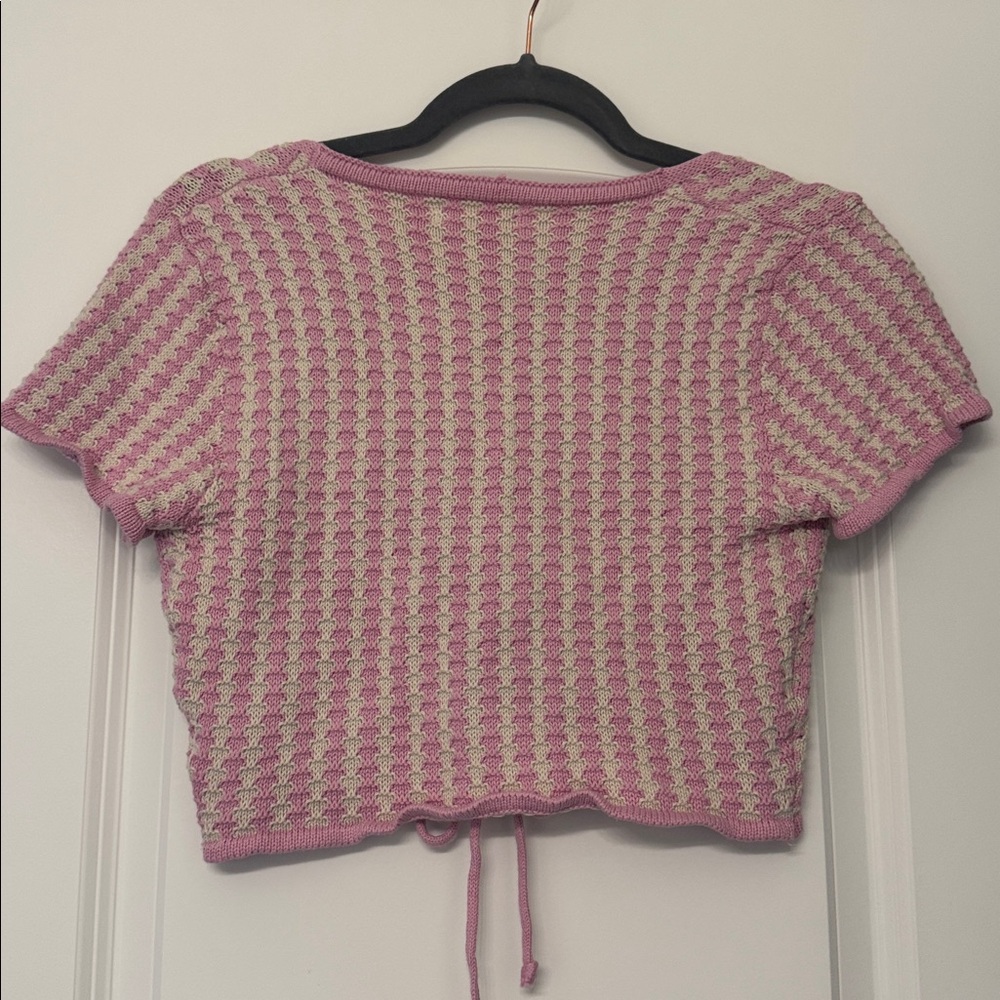 Pink and Cream Knit Square Neck Girly Sweet Crop Top - Picture 5 of 5